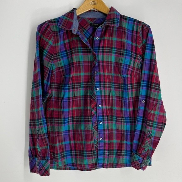Talbots Tops - Talbots Womens Flannel Colorful Red & Green Size Medium Coton Button Down Shirt